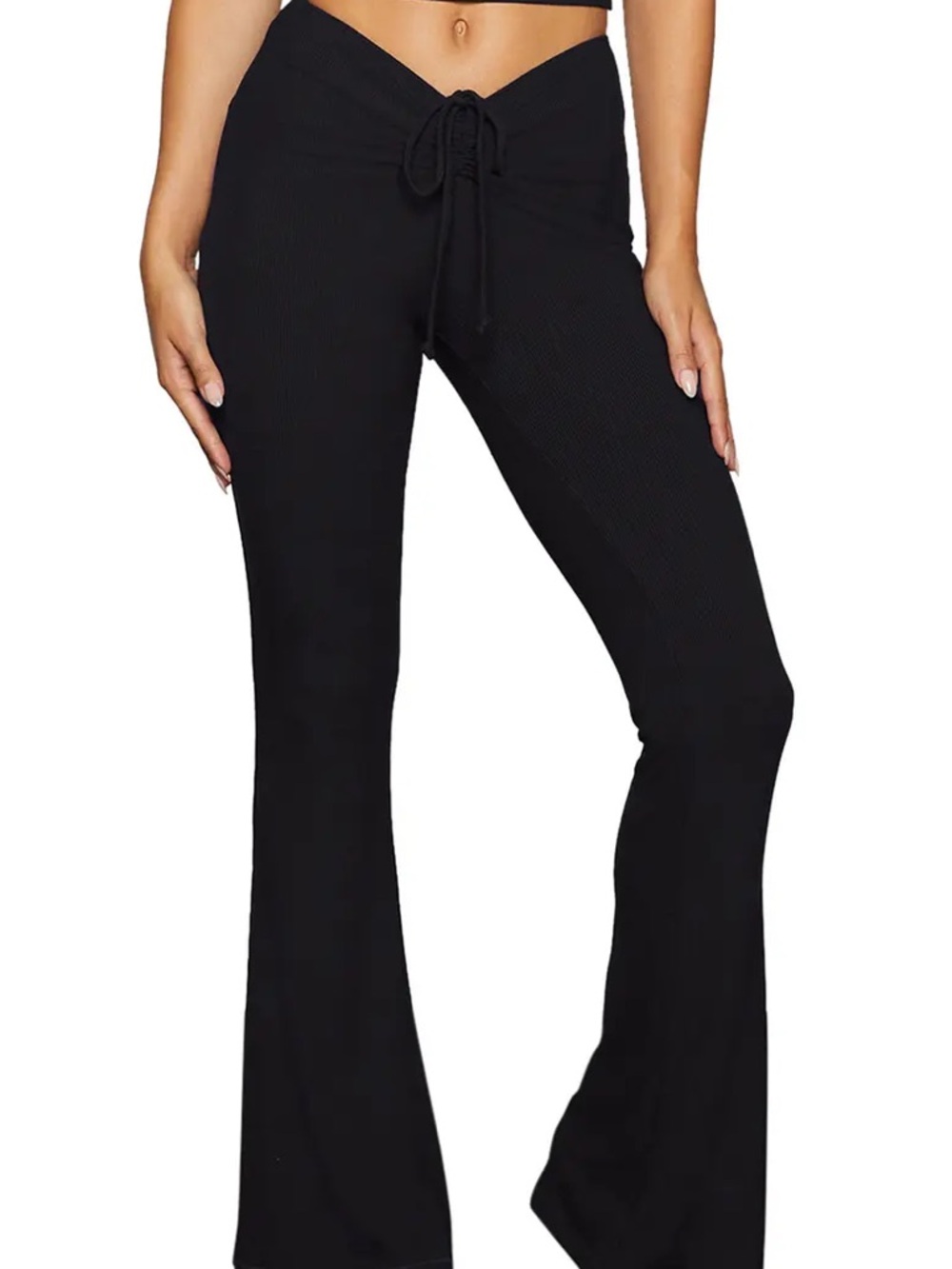 SKIMS Black Flared High-Rise Knit Pants with Drawstring Waist Size Small